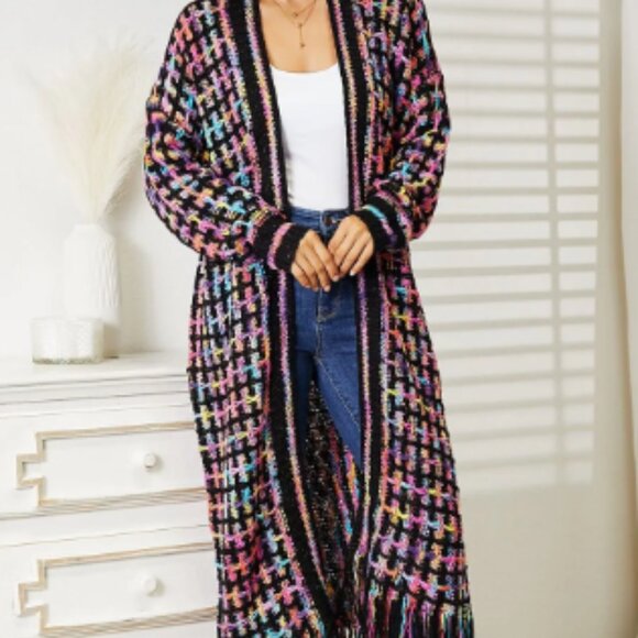Angel Wings Sweaters - 📣CLEARANCE📣 Boho Black Rainbow Open Front Fringe Long Cardigan